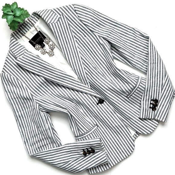 Banana Republic Classic Fit Linen Cotton Striped Blazer - Picture 1 of 12